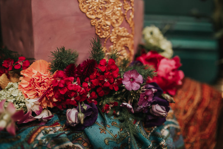 Gold Pink Cake Floral Marble Modern Jewel Tone Asian Fusion Wedding Ideas http://liannegrayphotography.com/