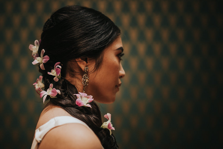 Orchids Bride Bridal Hair Plait Modern Jewel Tone Asian Fusion Wedding Ideas http://liannegrayphotography.com/ 
