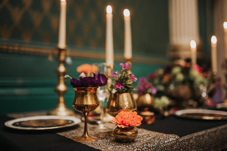 Tablescape Decor Table Candles Flowers Gold Modern Jewel Tone Asian Fusion Wedding Ideas http://liannegrayphotography.com/
