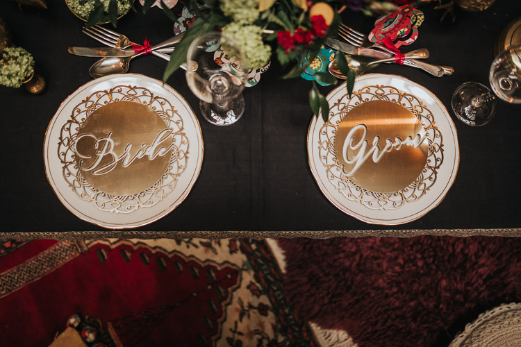 Tablescape Decor Table Candles Flowers Gold Laser Cut Place Mat Settings Modern Jewel Tone Asian Fusion Wedding Ideas http://liannegrayphotography.com/