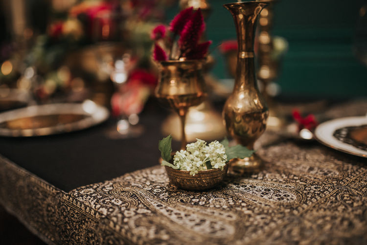 Tablescape Decor Table Candles Flowers Gold Modern Jewel Tone Asian Fusion Wedding Ideas http://liannegrayphotography.com/
