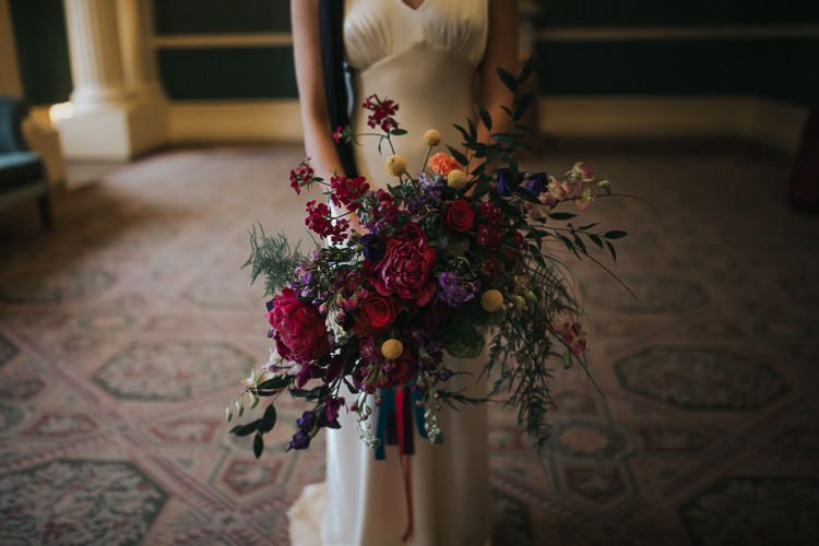 Bouquet Red Marsala Rose Prony Craspedia Bride Bridal Flowers Modern Jewel Tone Asian Fusion Wedding Ideas http://liannegrayphotography.com/