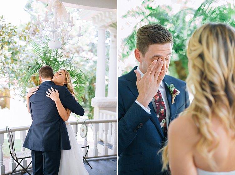 First Look Emotional Groom Tears Bohemian Outdoor Greenery Wedding Georgia http://www.sowingclover.com/