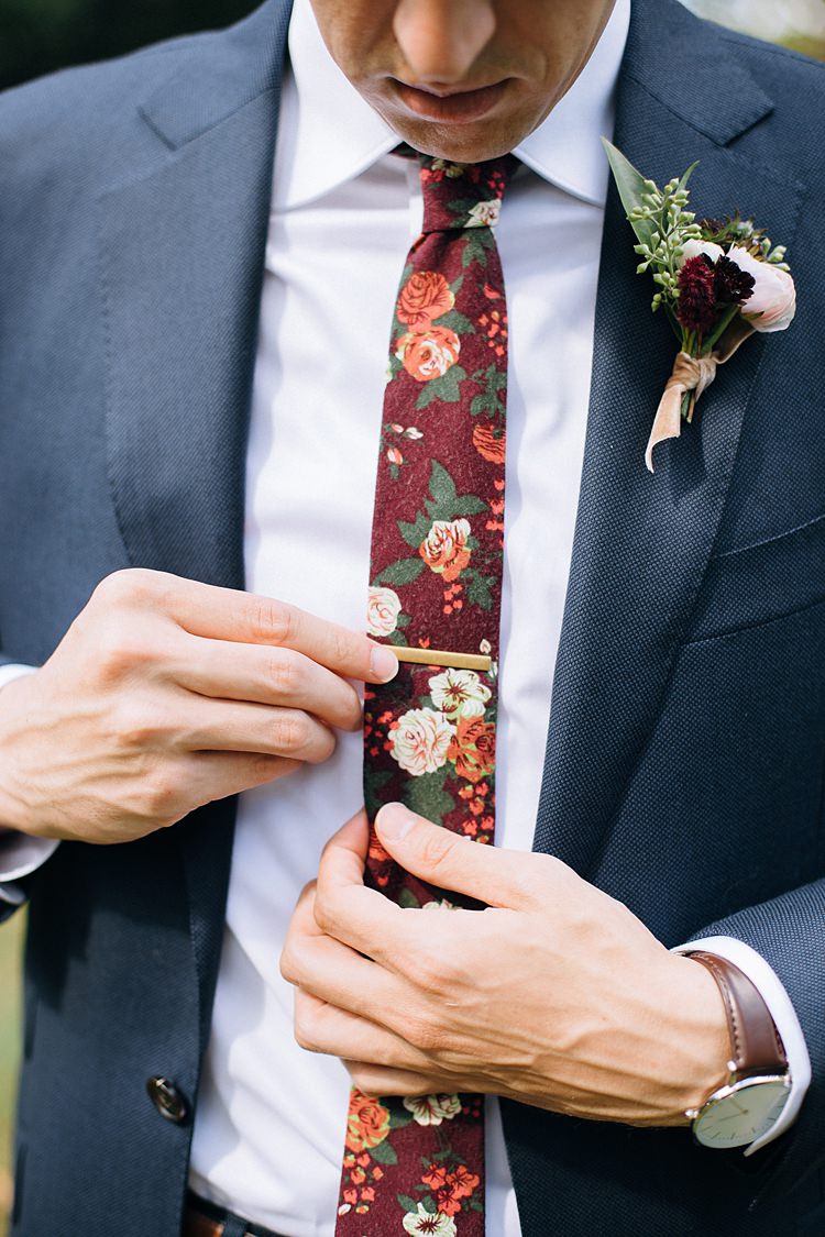 Groom Floral Tie Bohemian Outdoor Greenery Wedding Georgia http://www.sowingclover.com/