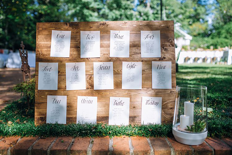 Table Seating Plan Wood Bohemian Outdoor Greenery Wedding Georgia http://www.sowingclover.com/