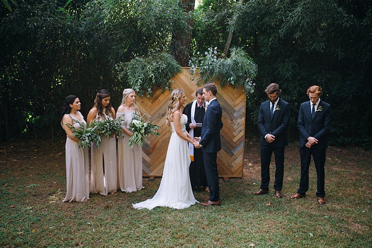 Ceremony Vows Bridal Party Bohemian Outdoor Greenery Wedding Georgia http://www.sowingclover.com/