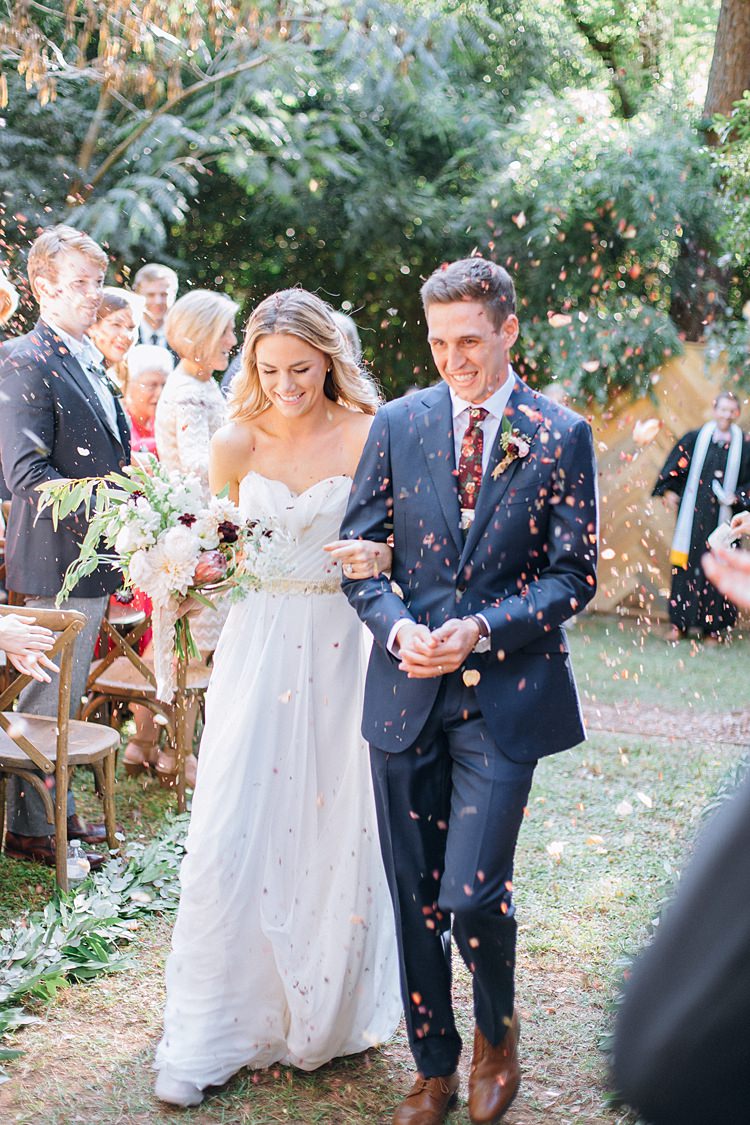 Bride Groom Exit Confetti Aisle Bohemian Outdoor Greenery Wedding Georgia http://www.sowingclover.com/