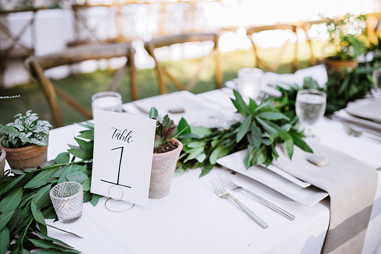 Table Decoration Numbers Plants Bohemian Outdoor Greenery Wedding Georgia http://www.sowingclover.com/