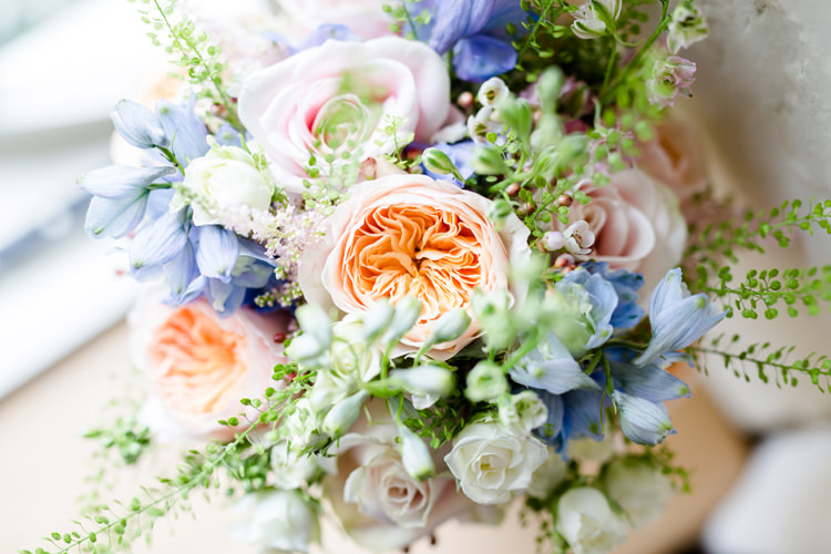 Bride Bridal Rose Blush Pastel Stocks Blue Pink White Bouquet Pretty Relaxed Lavender Country Wedding http://www.lydiastampsphotography.com/