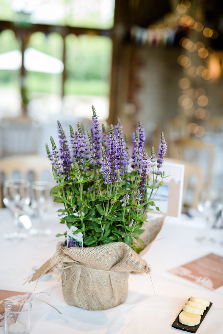 Lavender Pot Hessian Twine Table Centre Pretty Relaxed Lavender Country Wedding http://www.lydiastampsphotography.com/