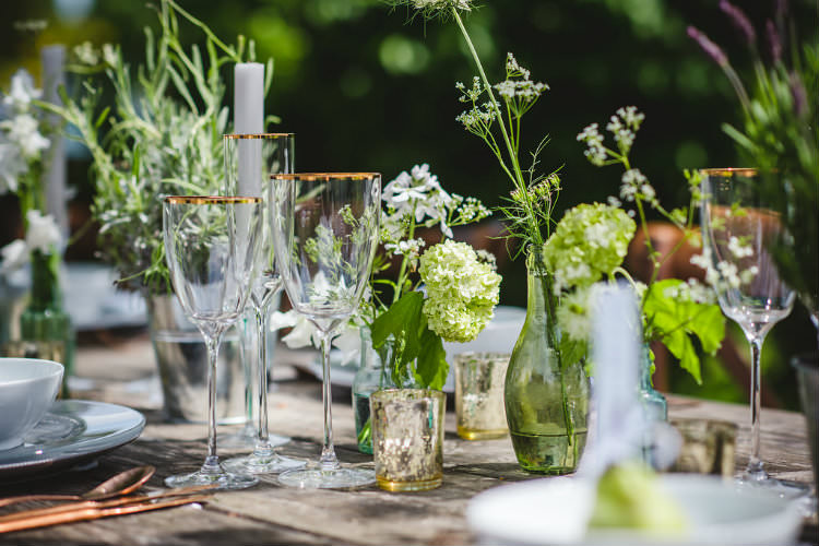 Tablescape Decor Table Flowers Cutlery Plates Candles Pot Plants Garden of Hygge Wedding Ideas http://www.sophieduckworthphotography.com/
