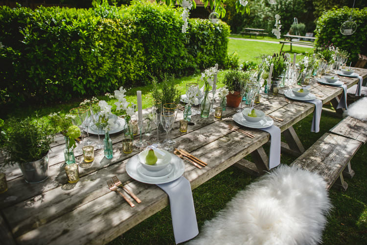 Tablescape Decor Table Flowers Cutlery Plates Candles Pot Plants Garden of Hygge Wedding Ideas http://www.sophieduckworthphotography.com/