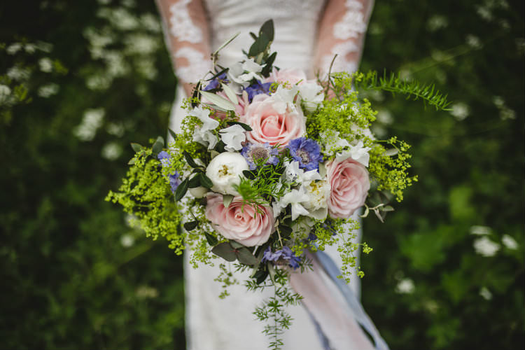 Greenery Bouquet Foliage Flowers Bride Bridal Ribbons Roses Garden of Hygge Wedding Ideas http://www.sophieduckworthphotography.com/