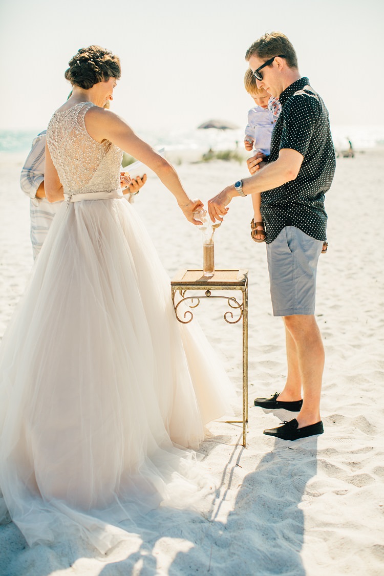 Sand Ceremony Beach Madison James Dress Gown Bride Reiss Alexander McQueen Groom Pink Gold Flamingos Pineapples Florida Destination Wedding http://www.findinglightphotography.com/