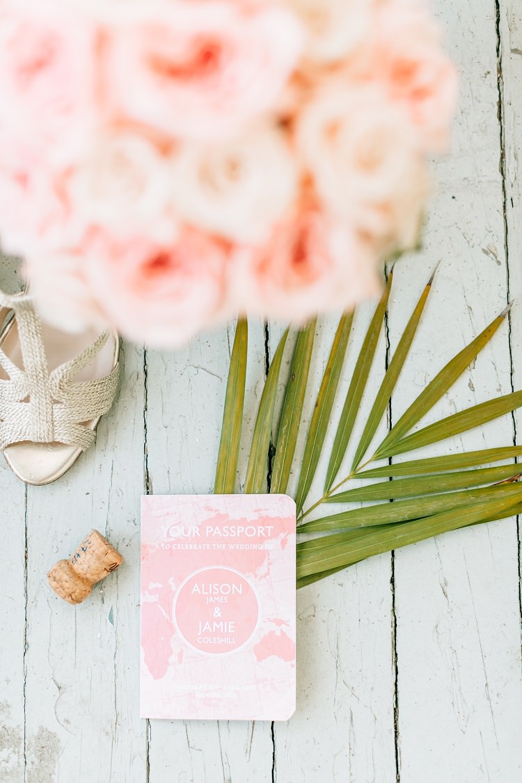 Customised Passport Timings Running Order of the Day Pink Gold Flamingos Pineapples Florida Destination Wedding http://www.findinglightphotography.com/