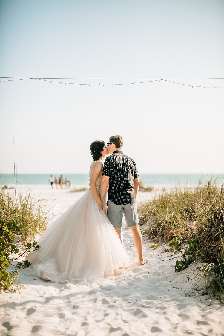 Madison James Bride Bridal Gown Dress Embellished Beading Tulle Alexander McQueen Shirt Reiss Shorts Groom Pink Gold Flamingos Pineapples Florida Destination Wedding http://www.findinglightphotography.com/