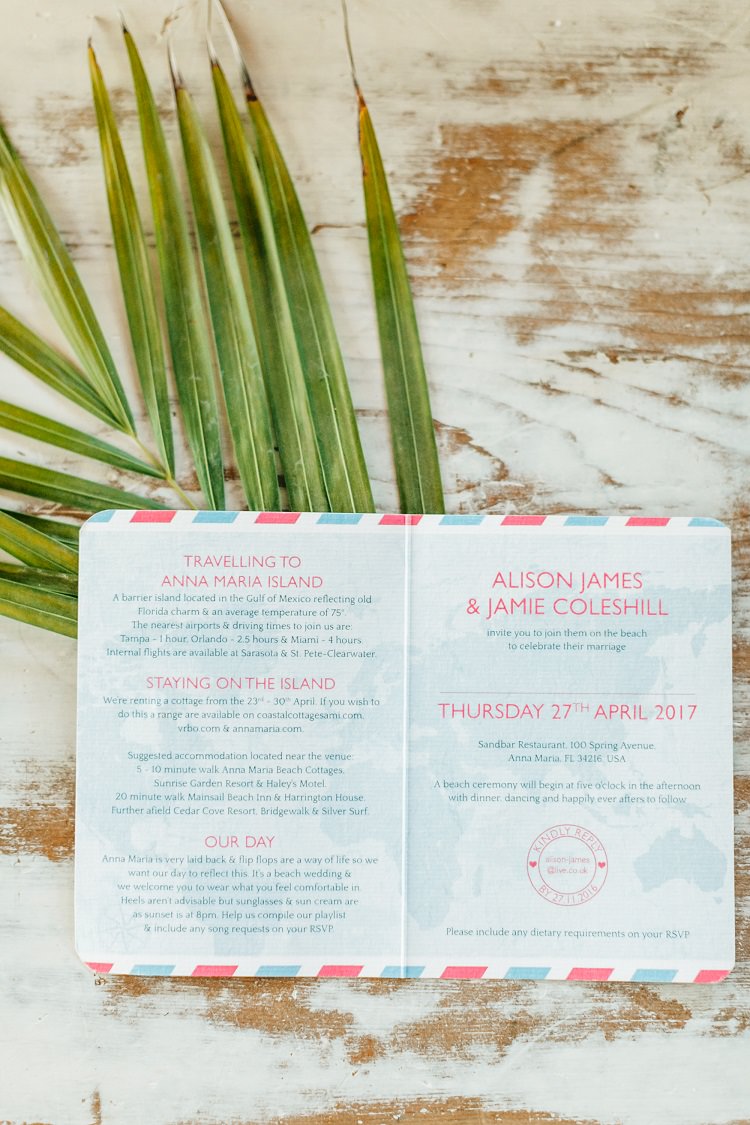 Customised Passport Running Order of Day Pink Gold Flamingos Pineapples Florida Destination Wedding http://www.findinglightphotography.com/