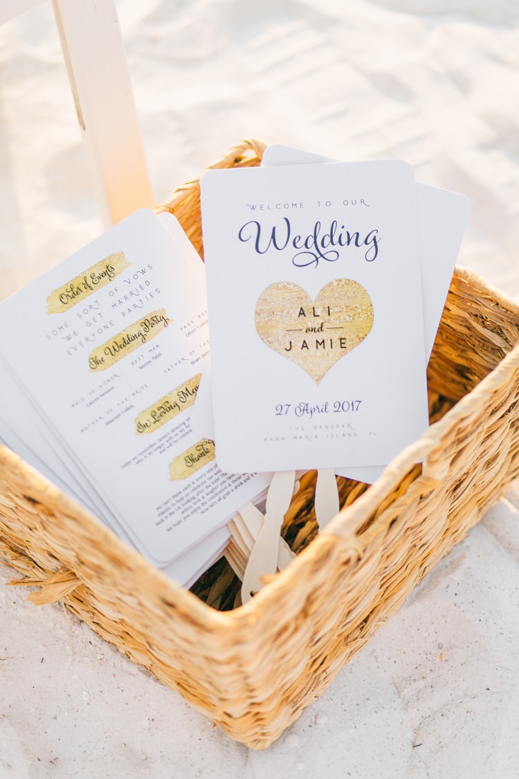 Fan Ceremony Programme Order of Service Pink Gold Flamingos Pineapples Florida Destination Wedding http://www.findinglightphotography.com/