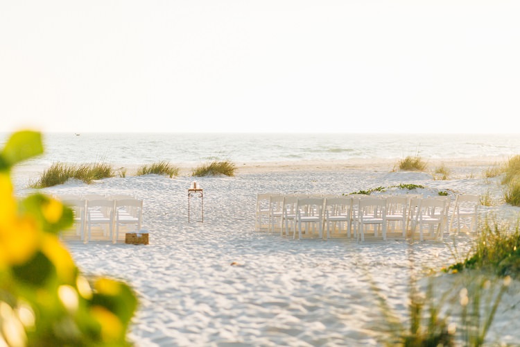 Beach Ceremony Simple Pink Gold Flamingos Pineapples Florida Destination Wedding http://www.findinglightphotography.com/