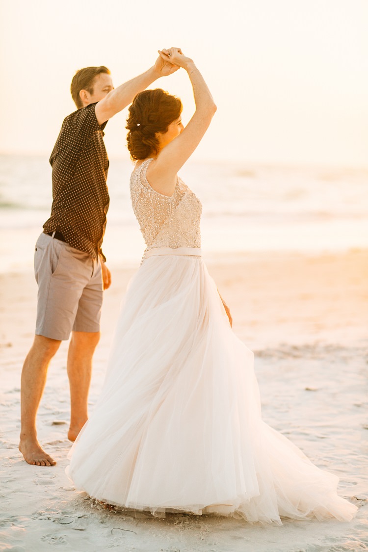 Madison James Bride Bridal Gown Dress Embellished Beading Tulle Alexander McQueen Shirt Reiss Shorts Groom Beach Pink Gold Flamingos Pineapples Florida Destination Wedding http://www.findinglightphotography.com/