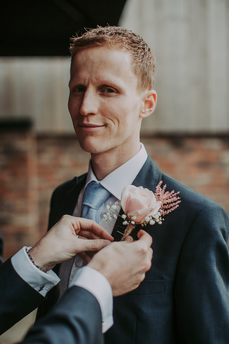 Pink Rose Astilbe Buttonhole Groom Rustic Charm Contemporary Pastel Barn Wedding http://www.bloomweddings.co.uk/
