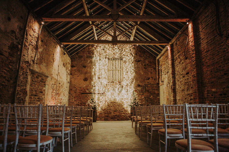 Fairy Lights Ceremony Yorkshire The Normans Rustic Charm Contemporary Pastel Barn Wedding http://www.bloomweddings.co.uk/