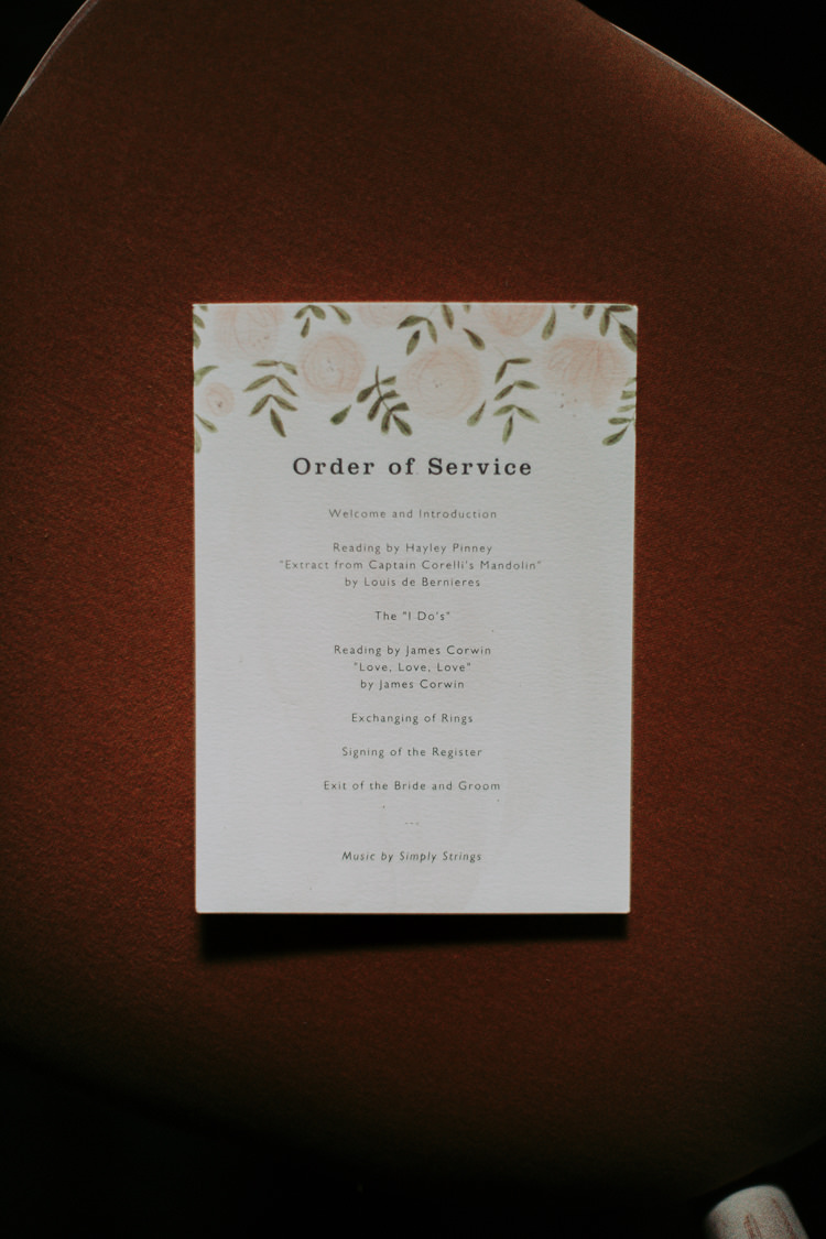Floral Stationery Order Service Ceremony Rustic Charm Contemporary Pastel Barn Wedding http://www.bloomweddings.co.uk/