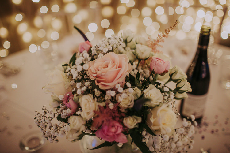 Pink Cream Flowers Gypsophila Centrepiece Decor Table Rustic Charm Contemporary Pastel Barn Wedding http://www.bloomweddings.co.uk/