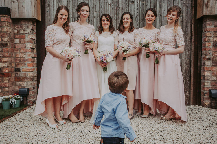 Bridesmaids Pink Dresses Skirts Tops Dipped Hem Rustic Charm Contemporary Pastel Barn Wedding http://www.bloomweddings.co.uk/