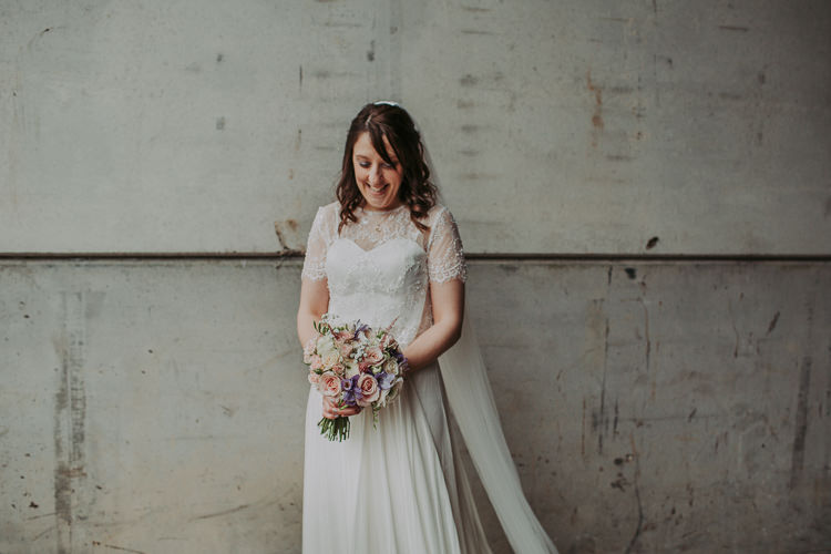 Catherine Deane Bride Bridal Dress Skirt Top Lace Sleeves Veil Rustic Charm Contemporary Pastel Barn Wedding http://www.bloomweddings.co.uk/