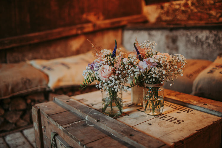 Jar Flowers Rustic Charm Contemporary Pastel Barn Wedding http://www.bloomweddings.co.uk/