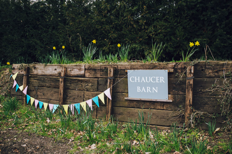 Welcome Sign Bunting Entrance Relaxed Bohemian Spring Barn Wedding http://emilytylerphotography.com/