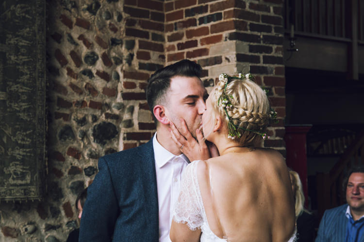 Bride Bridal Grace Loves Lace Gown Dress Flower Crown Ben Sherman Groom Plait Up Do Relaxed Bohemian Spring Barn Wedding http://emilytylerphotography.com/
