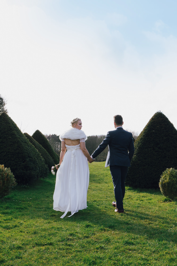 Bride Bridal Grace Loves Lace Gown Dress Flower Crown Ben Sherman Groom Fur Shrug Stole Relaxed Bohemian Spring Barn Wedding http://emilytylerphotography.com/