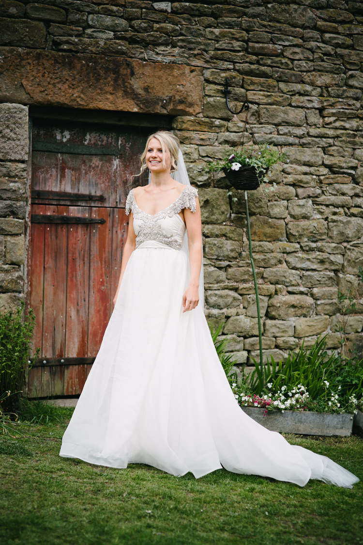 Bride Bridal Dress Gown Anna Campbell Embellishment A Line Veil Rustic DIY Wedding at Home in the Peak District http://www.peakography.co.uk/