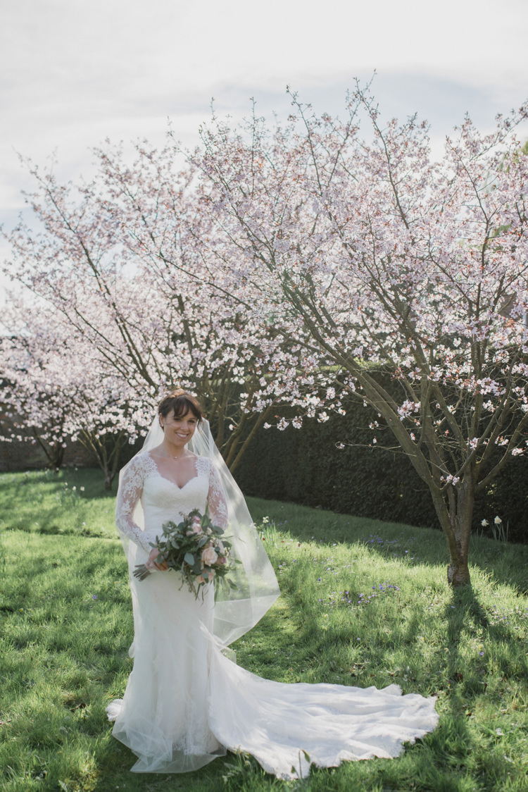Bride Bridal Essense of Australia Gown Dress Long Sleeves Veil Bouquet Eucalyptus Rose Blush Pink Classic Spring Cherry Blossom Wedding http://www.hannahmcclunephotography.com/