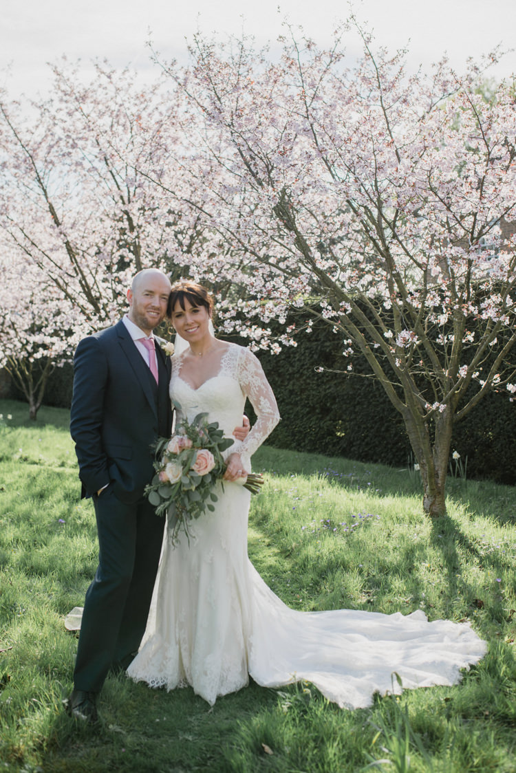 Bride Bridal Essense of Australia Gown Dress Long Sleeves Veil Bouquet Eucalyptus Rose Blush Pink Hugo Boss Groom Classic Spring Cherry Blossom Wedding http://www.hannahmcclunephotography.com/