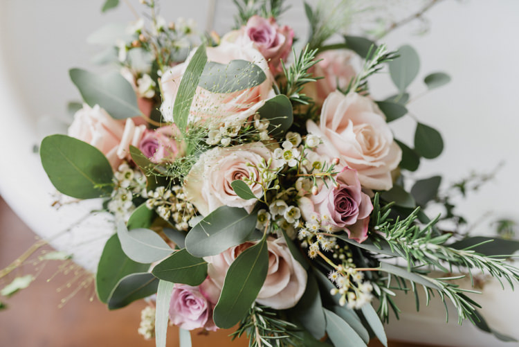 Bride Bridal Bouquet Rose Eucalyptus Pink Blush Rosemary Classic Spring Cherry Blossom Wedding http://www.hannahmcclunephotography.com/