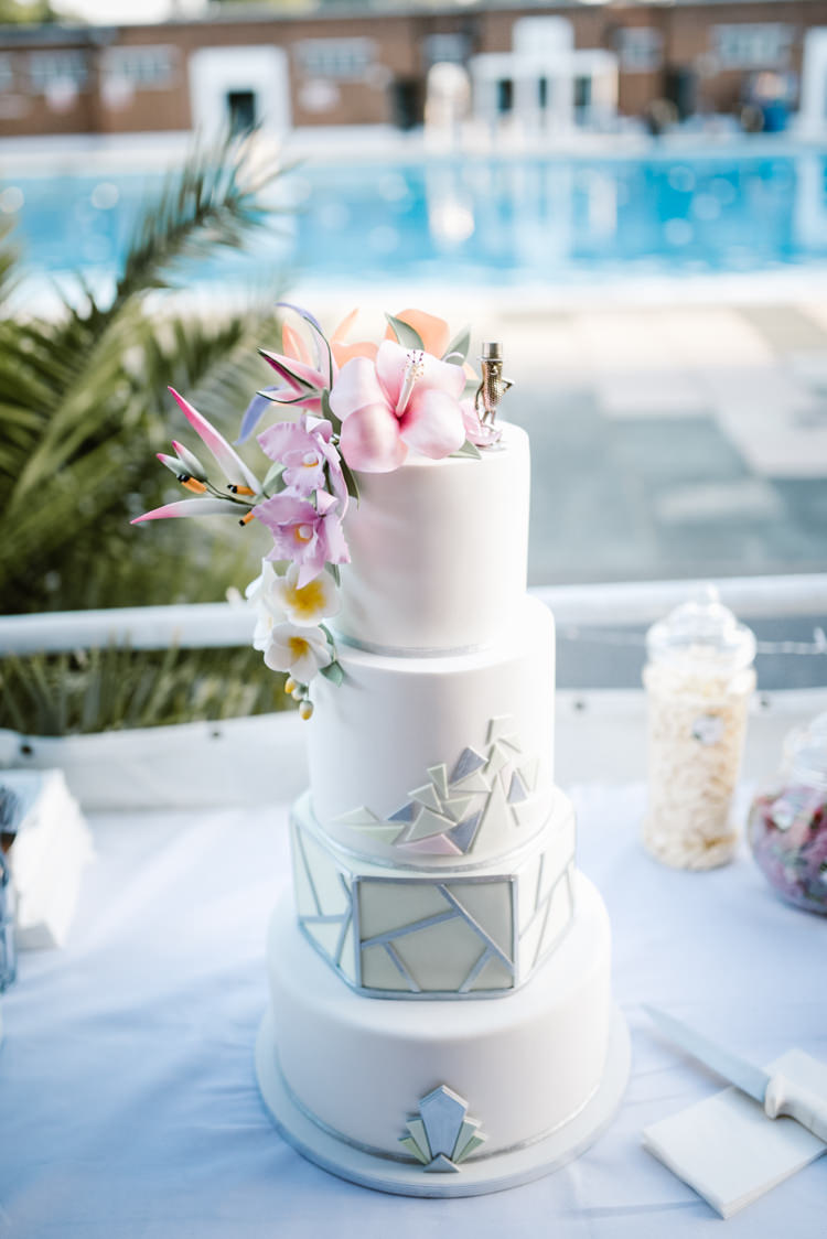 Topical Art Deco Gatsby 20s 30s Modern Cake Laid Back Local London Lido Wedding http://andrewbrannanphotography.co.uk/