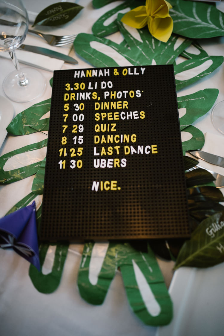 Peg Board Sign Topical Art Deco Decor Laid Back Local London Lido Wedding http://andrewbrannanphotography.co.uk/