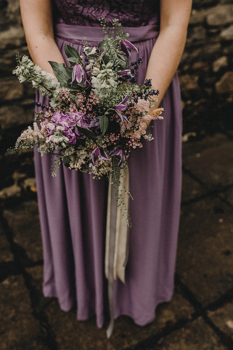 Bridesmaid Bouquet Flowers Ribbon Purple Lilac Woodland Lavender Spring Country Wedding http://www.carlablainphotography.co.uk/