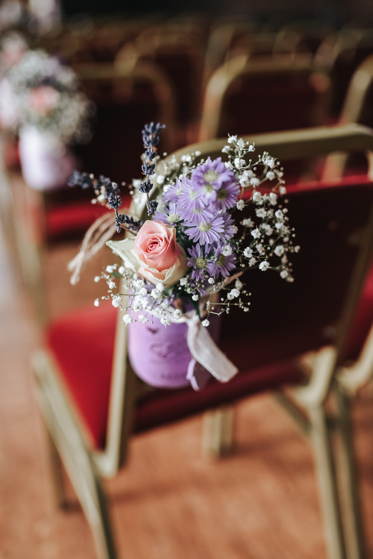 Painted Jar Flowers Chair Pew End Aisle Decor Crafty Fun Budget Friendly Wedding https://www.pearbearphotography.com/