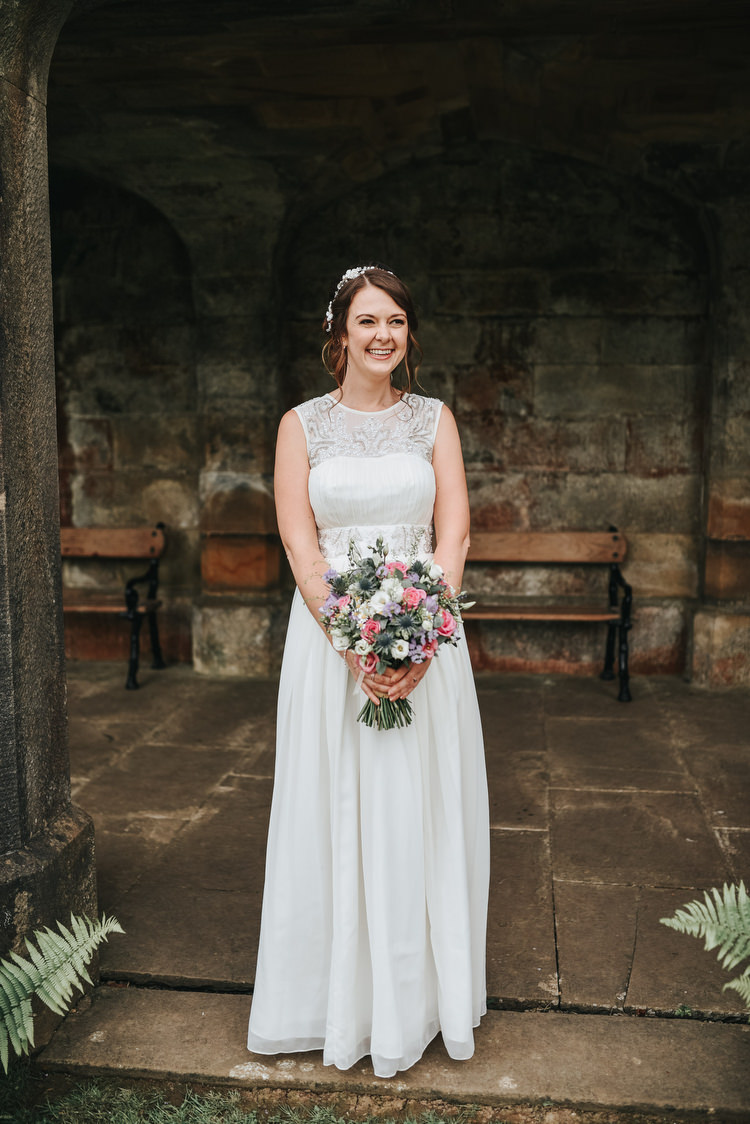 Long Flowing Dress High Neckline Bride Bridal Gown Crafty Fun Budget Friendly Wedding https://www.pearbearphotography.com/