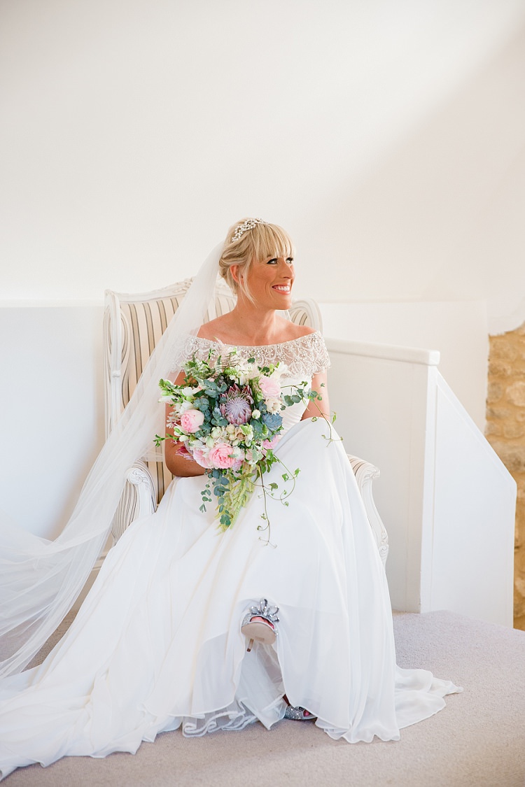 Justin Alexander Gown Dress Beaded Off Shoulder Bardot Veil Graceful Walled Garden Wedding http://helenkingphotography.co.uk/