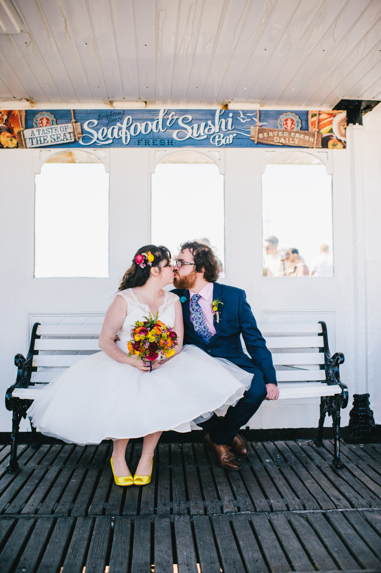 Short Dress Bride Bridal Gown Quirky Alternative Home Made Colourful Wedding http://allisondeweyphotography.co.uk/