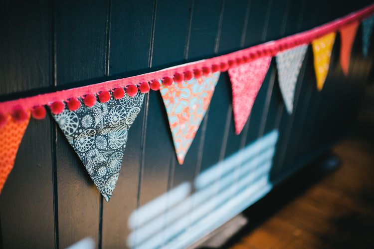 Pompom Bunting Alternative Home Made Colourful Wedding http://allisondeweyphotography.co.uk/