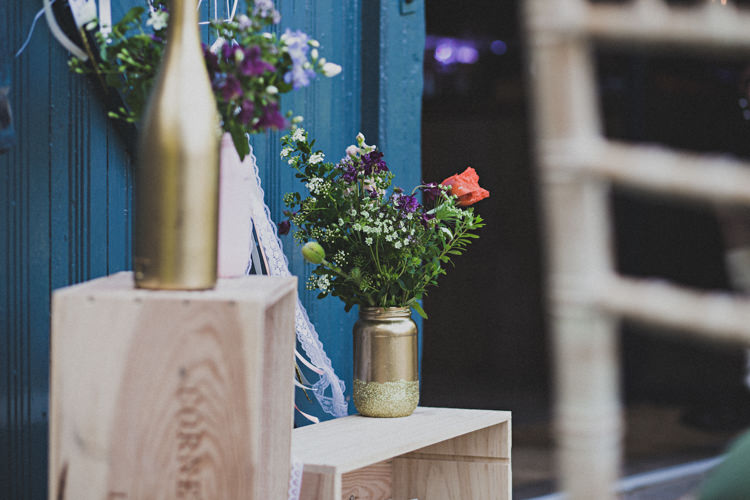 Box Decor Flowers Jars Gold Glitter Enchanting Free-Spirited Outdoor Wedding http://www.johnelphinstonestirling.com/