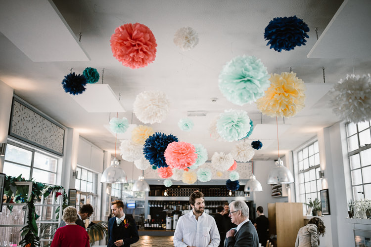 Pom Poms Decor Laid Back Local London Lido Wedding http://andrewbrannanphotography.co.uk/