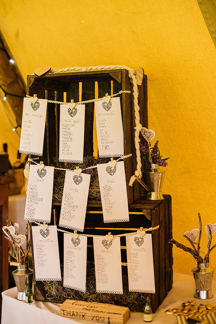 Wooden Crate Peg Seating Plan Table Chart Charming Natural Countryside Tipi Wedding http://www.pauljosephphotography.co.uk/