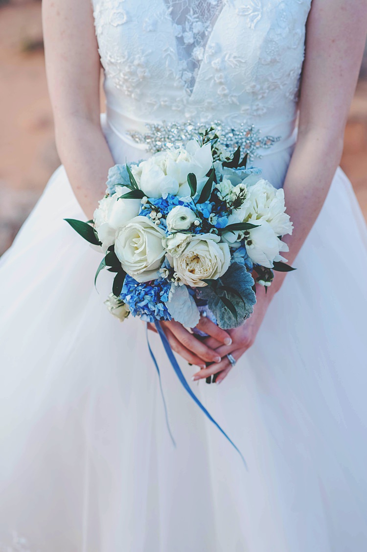Bride Bouquet Blue Windy Valley of Fire Wedding Nevada https://cactusandlaceweddings.com/